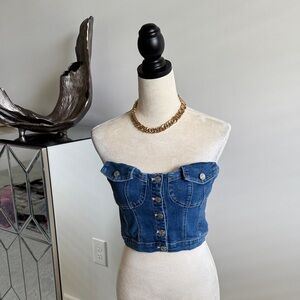 Crop Denim Button corset medium wash